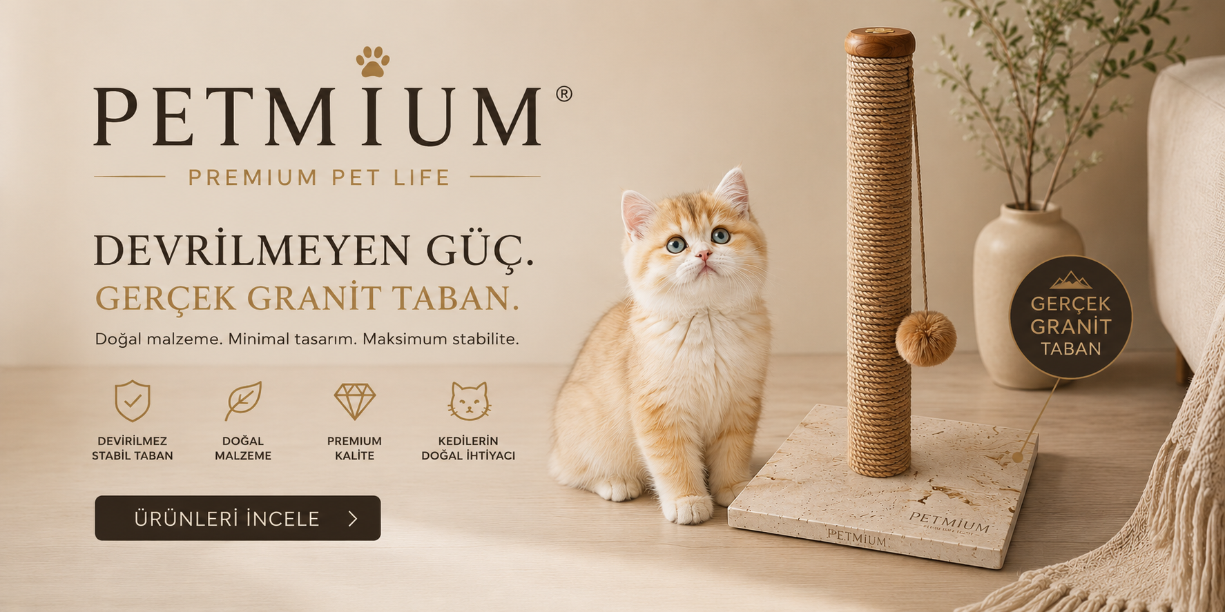PETMIUM devrilmeyen güç, gerçek granit taban ana banner